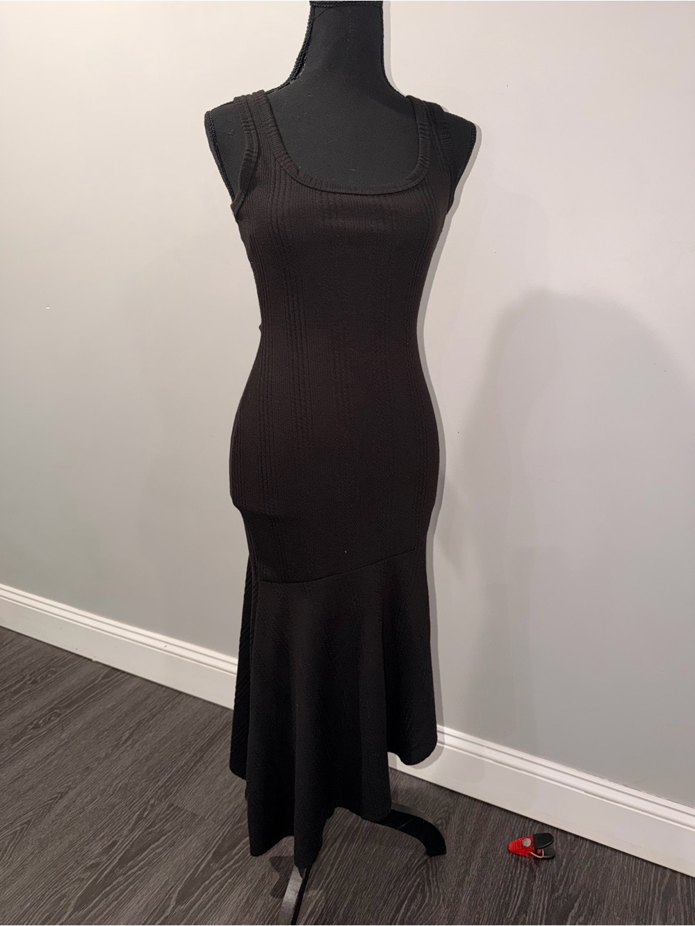 Fashion Nova Black Asymmetrical Knit Mermaid Dress
